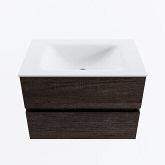 Mondiaz VICA 70cm badmeubel onderkast Dark Brown 2 lades. Wastafel CLOUD midden zonder kraangat, kleur Talc.