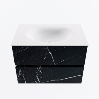 Mondiaz VICA 70cm badmeubel onderkast Marquina 2 lades. Wastafel MOON midden zonder kraangat, kleur Talc.