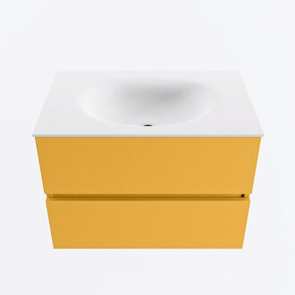 Mondiaz VICA 70cm badmeubel onderkast Ocher 2 lades. Wastafel MOON midden 1 kraangat, kleur Talc.