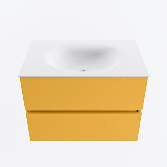 Mondiaz VICA 70cm badmeubel onderkast Ocher 2 lades. Wastafel MOON midden zonder kraangat, kleur Talc.