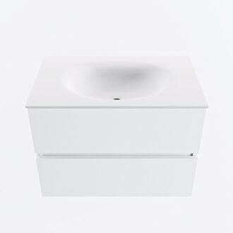 Mondiaz VICA 70cm badmeubel onderkast Talc 2 lades. Wastafel MOON midden zonder kraangat, kleur Talc.