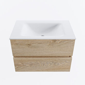 Mondiaz VICA 70cm badmeubel onderkast Washed Oak 2 lades. Wastafel CLOUD midden 1 kraangat, kleur Talc.