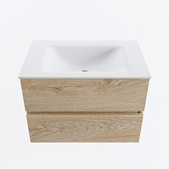 Mondiaz VICA 70cm badmeubel onderkast Washed Oak 2 lades. Wastafel CLOUD midden zonder kraangat, kleur Talc.