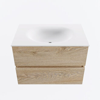 Mondiaz VICA 70cm badmeubel onderkast Washed Oak 2 lades. Wastafel MOON midden 1 kraangat, kleur Talc.