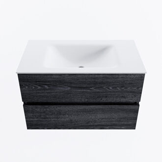 Mondiaz VICA 80cm badmeubel onderkast Antracite 2 lades. Wastafel CLOUD midden 1 kraangat, kleur Talc.