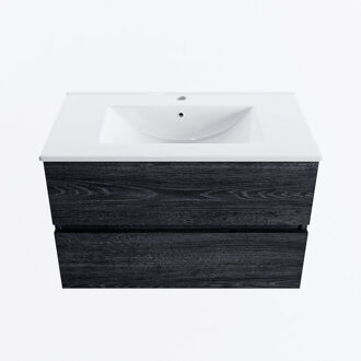 Mondiaz VICA 80cm badmeubel onderkast Antracite 2 lades. Wastafel DENIA midden 1 kraangat, kleur Glanzend Wit.