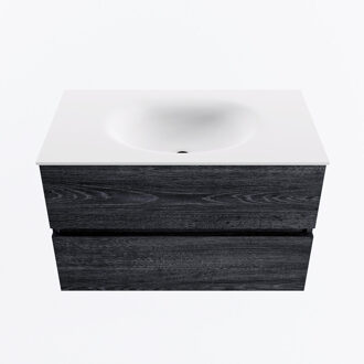 Mondiaz VICA 80cm badmeubel onderkast Antracite 2 lades. Wastafel MOON midden 1 kraangat, kleur Talc.