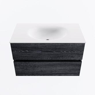 Mondiaz VICA 80cm badmeubel onderkast Antracite 2 lades. Wastafel MOON midden zonder kraangat, kleur Talc.