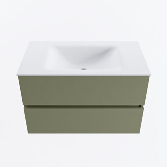 Mondiaz VICA 80cm badmeubel onderkast Army 2 lades. Wastafel CLOUD midden zonder kraangat, kleur Talc.
