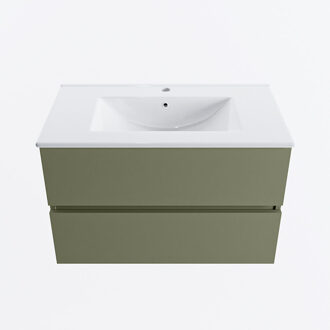 Mondiaz VICA 80cm badmeubel onderkast Army 2 lades. Wastafel DENIA midden 1 kraangat, kleur Glanzend Wit.