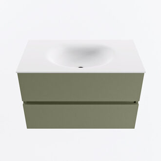 Mondiaz VICA 80cm badmeubel onderkast Army 2 lades. Wastafel MOON midden zonder kraangat, kleur Talc.