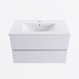 Mondiaz VICA 80cm badmeubel onderkast Cale 2 lades. Wastafel DENIA midden 1 kraangat, kleur Glanzend Wit.