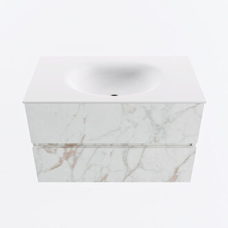 Mondiaz VICA 80cm badmeubel onderkast Carrara 2 lades. Wastafel MOON midden 1 kraangat, kleur Talc. Cararra