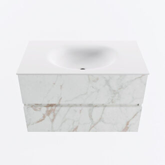 Mondiaz VICA 80cm badmeubel onderkast Carrara 2 lades. Wastafel MOON midden zonder kraangat, kleur Talc. Cararra