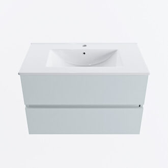 Mondiaz VICA 80cm badmeubel onderkast Clay 2 lades. Wastafel DENIA midden 1 kraangat, kleur Glanzend Wit.