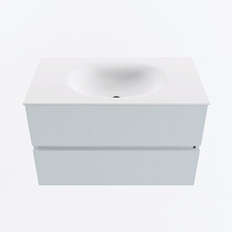 Mondiaz VICA 80cm badmeubel onderkast Clay 2 lades. Wastafel MOON midden zonder kraangat, kleur Talc.