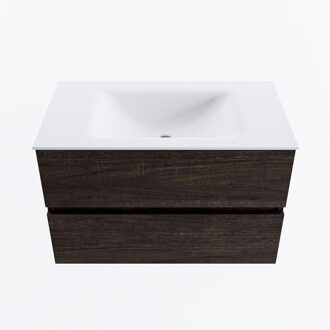 Mondiaz VICA 80cm badmeubel onderkast Dark Brown 2 lades. Wastafel CLOUD midden zonder kraangat, kleur Talc.