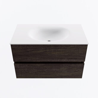 Mondiaz VICA 80cm badmeubel onderkast Dark Brown 2 lades. Wastafel MOON midden zonder kraangat, kleur Talc.
