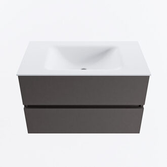 Mondiaz VICA 80cm badmeubel onderkast Dark Grey 2 lades. Wastafel CLOUD midden 1 kraangat, kleur Talc.