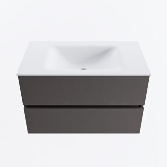 Mondiaz VICA 80cm badmeubel onderkast Dark Grey 2 lades. Wastafel CLOUD midden zonder kraangat, kleur Talc.