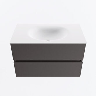 Mondiaz VICA 80cm badmeubel onderkast Dark Grey 2 lades. Wastafel MOON midden 1 kraangat, kleur Talc.