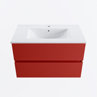 Mondiaz VICA 80cm badmeubel onderkast Fire 2 lades. Wastafel DENIA midden 1 kraangat, kleur Glanzend Wit.