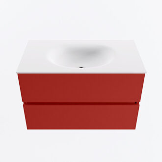 Mondiaz VICA 80cm badmeubel onderkast Fire 2 lades. Wastafel MOON midden zonder kraangat, kleur Talc.