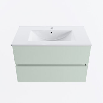 Mondiaz VICA 80cm badmeubel onderkast Greey 2 lades. Wastafel DENIA midden 1 kraangat, kleur Glanzend Wit.