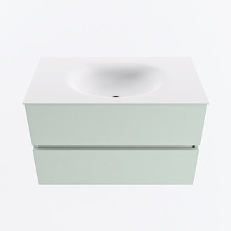 Mondiaz VICA 80cm badmeubel onderkast Greey 2 lades. Wastafel MOON midden zonder kraangat, kleur Talc.