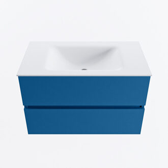 Mondiaz VICA 80cm badmeubel onderkast Jeans 2 lades. Wastafel CLOUD midden zonder kraangat, kleur Talc.