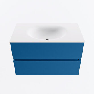 Mondiaz VICA 80cm badmeubel onderkast Jeans 2 lades. Wastafel MOON midden 1 kraangat, kleur Talc.