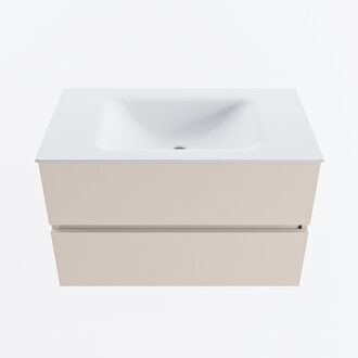 Mondiaz VICA 80cm badmeubel onderkast Linen 2 lades. Wastafel CLOUD midden 1 kraangat, kleur Talc.