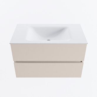 Mondiaz VICA 80cm badmeubel onderkast Linen 2 lades. Wastafel CLOUD midden zonder kraangat, kleur Talc.