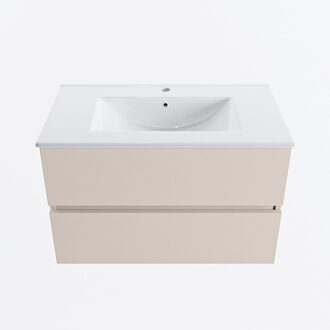 Mondiaz VICA 80cm badmeubel onderkast Linen 2 lades. Wastafel DENIA midden 1 kraangat, kleur Glanzend Wit.