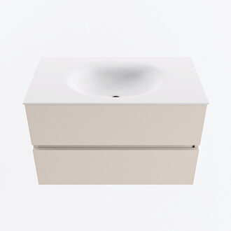 Mondiaz VICA 80cm badmeubel onderkast Linen 2 lades. Wastafel MOON midden zonder kraangat, kleur Talc.