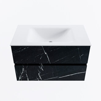 Mondiaz VICA 80cm badmeubel onderkast Marquina 2 lades. Wastafel CLOUD midden 1 kraangat, kleur Talc.