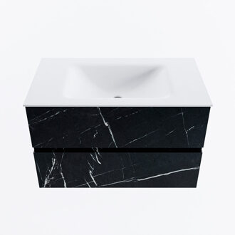 Mondiaz VICA 80cm badmeubel onderkast Marquina 2 lades. Wastafel CLOUD midden zonder kraangat, kleur Talc.