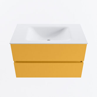 Mondiaz VICA 80cm badmeubel onderkast Ocher 2 lades. Wastafel CLOUD midden 1 kraangat, kleur Talc.