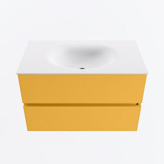 Mondiaz VICA 80cm badmeubel onderkast Ocher 2 lades. Wastafel MOON midden 1 kraangat, kleur Talc.