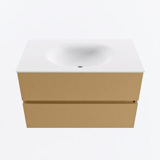 Mondiaz VICA 80cm badmeubel onderkast Oro 2 lades. Wastafel MOON midden zonder kraangat, kleur Talc.