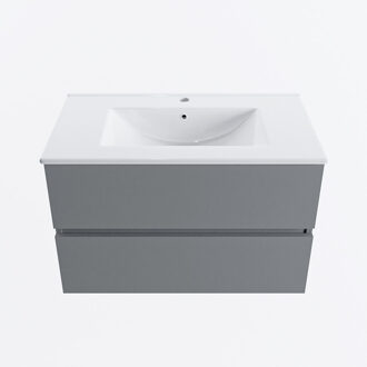 Mondiaz VICA 80cm badmeubel onderkast Plata 2 lades. Wastafel DENIA midden 1 kraangat, kleur Glanzend Wit.