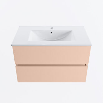 Mondiaz VICA 80cm badmeubel onderkast Rosee 2 lades. Wastafel DENIA midden 1 kraangat, kleur Glanzend Wit.