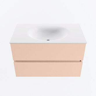 Mondiaz VICA 80cm badmeubel onderkast Rosee 2 lades. Wastafel MOON midden zonder kraangat, kleur Talc.