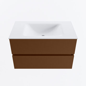 Mondiaz VICA 80cm badmeubel onderkast Rust 2 lades. Wastafel CLOUD midden 1 kraangat, kleur Talc.