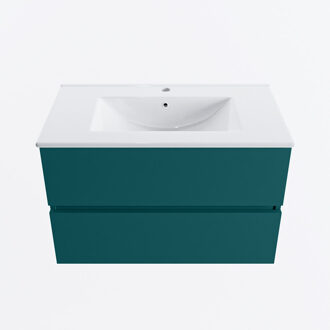 Mondiaz VICA 80cm badmeubel onderkast Smag 2 lades. Wastafel DENIA midden 1 kraangat, kleur Glanzend Wit.