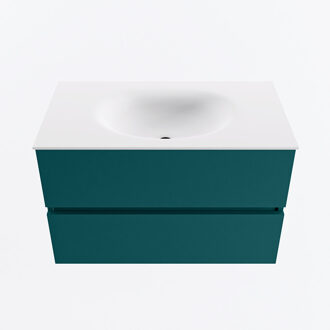 Mondiaz VICA 80cm badmeubel onderkast Smag 2 lades. Wastafel MOON midden zonder kraangat, kleur Talc.