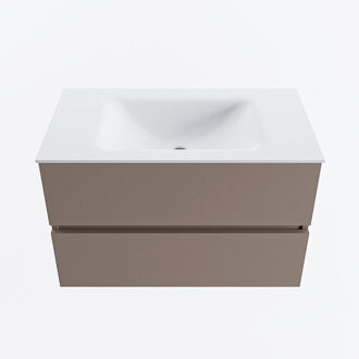 Mondiaz VICA 80cm badmeubel onderkast Smoke 2 lades. Wastafel CLOUD midden zonder kraangat, kleur Talc.