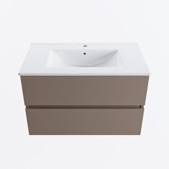 Mondiaz VICA 80cm badmeubel onderkast Smoke 2 lades. Wastafel DENIA midden 1 kraangat, kleur Glanzend Wit.