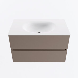 Mondiaz VICA 80cm badmeubel onderkast Smoke 2 lades. Wastafel MOON midden 1 kraangat, kleur Talc.