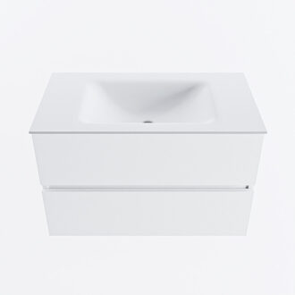 Mondiaz VICA 80cm badmeubel onderkast Talc 2 lades. Wastafel CLOUD midden 1 kraangat, kleur Talc.